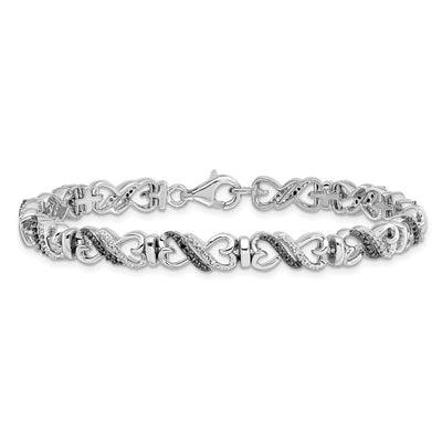 White Night Sterling Silver Rhodium-plated Black and White Diamond Infinity Heart Bracelet