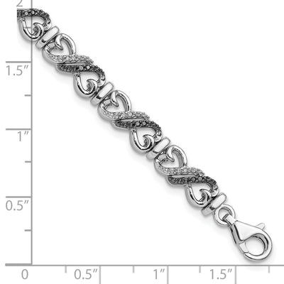 White Night Sterling Silver Rhodium-plated Black and White Diamond Infinity Heart Bracelet