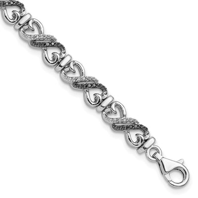 White Night Sterling Silver Rhodium-plated Black and White Diamond Infinity Heart Bracelet