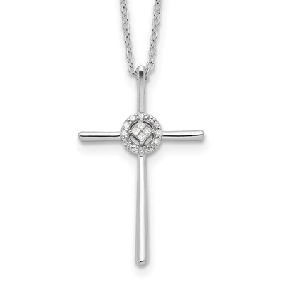 Sterling Silver Diamond Rhodium-plated Eternal Life Cross Necklace