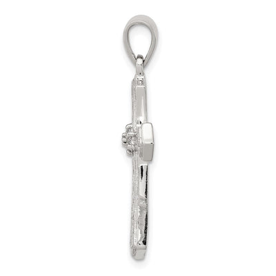 Sterling Silver Rhodium Diamond Cross Pendant, 33 x 18mm