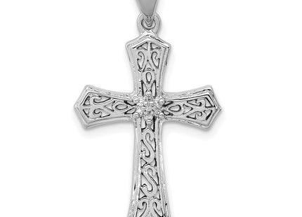 Sterling Silver Rhodium Diamond Cross Pendant