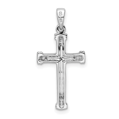 Sterling Silver Rhodium Diamond Cross Pendant, 29 x 13mm