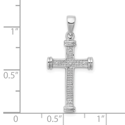 Sterling Silver Rhodium Diamond Cross Pendant, 29 x 13mm