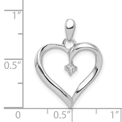 Sterling Silver Rhodium Diam. Heart Pendant, 22 x 17mm