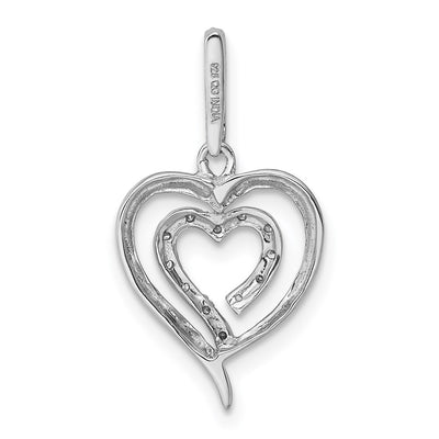 Sterling Silver Rhodium Diam. Heart Pendant, 23 x 14mm