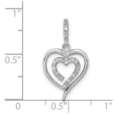 Sterling Silver Rhodium Diam. Heart Pendant, 23 x 14mm