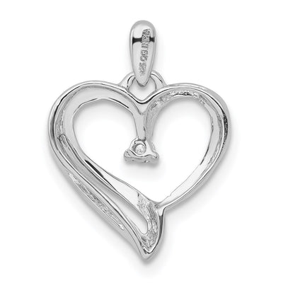 Sterling Silver Rhodium Diam. Heart Pendant, 21 x 15mm