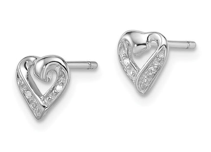 Sterling silver diamond heart earrings, alternate view
