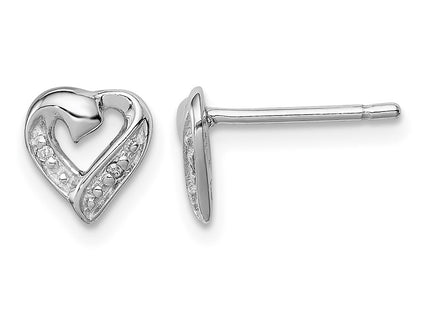 Sterling silver diamond heart earrings