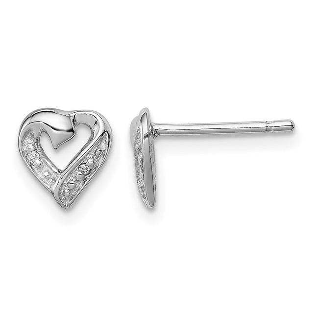Sterling silver diamond heart earrings
