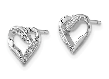 Sterling Silver Rhodium Diamond Heart Post Earrings