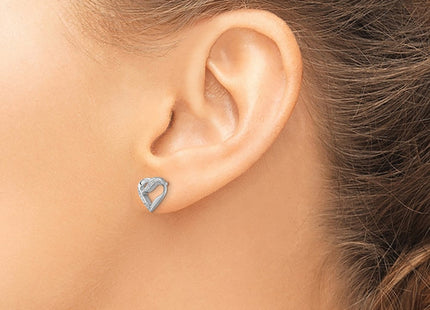 Sterling Silver Rhodium Diamond Heart Post Earrings
