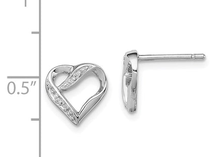 Sterling Silver Rhodium Diamond Heart Post Earrings