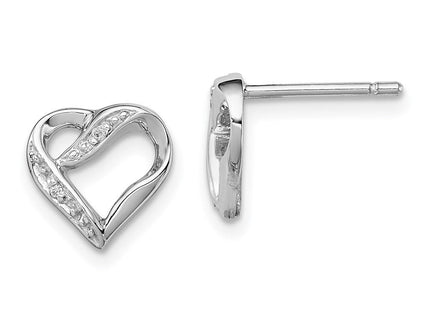 Sterling Silver Rhodium Diamond Heart Post Earrings