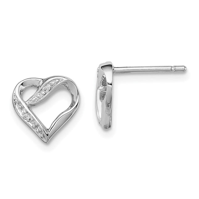 Sterling Silver Rhodium Diamond Heart Post Earrings, 10 x 9mm