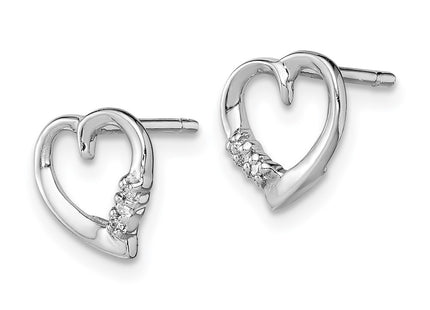 Sterling silver diamond heart earrings, alternate view