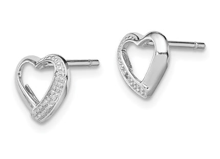 Sterling silver diamond heart earrings, alternate view