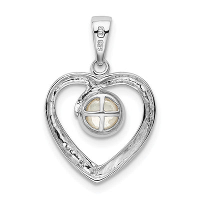 Sterling Silver Rhodium FW Cultured Pearl & Diamond Heart Pendant