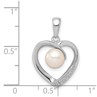 Sterling Silver Rhodium FW Cultured Pearl & Diamond Heart Pendant