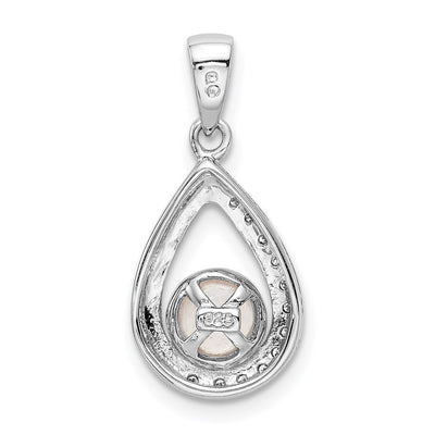 Sterling Silver Rhodium FW Cltrd Pearl & Diamond Teardrop Pendant
