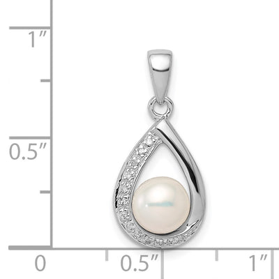 Sterling Silver Rhodium FW Cltrd Pearl & Diamond Teardrop Pendant