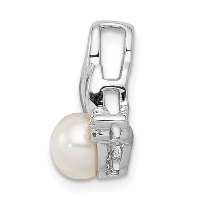 Sterling Silver Rhodium FW Cultured Pearl & Diamond Chain Slide, 15 x 10mm