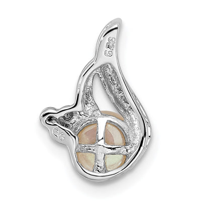 Sterling Silver Rhodium FW Cultured Pearl & Diamond Chain Slide, 15 x 10mm
