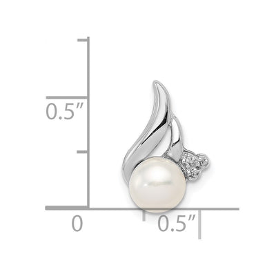 Sterling Silver Rhodium FW Cultured Pearl & Diamond Chain Slide, 15 x 10mm