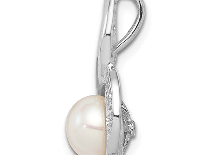 Sterling Silver Rhodium FW Cultured Pearl & Diamond Chain Slide (Style QDX305)