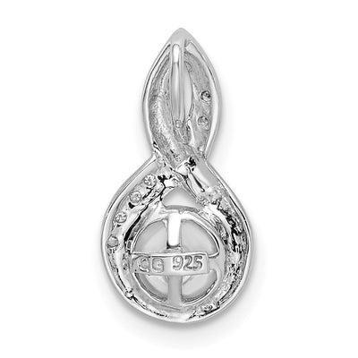 Sterling Silver Rhodium FW Cultured Pearl & Diamond Chain Slide, 18 x 9mm