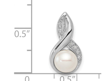 Sterling Silver Rhodium FW Cultured Pearl & Diamond Chain Slide (Style QDX305)
