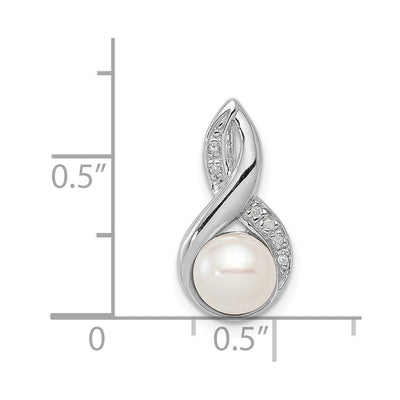 Sterling Silver Rhodium FW Cultured Pearl & Diamond Chain Slide, 18 x 9mm