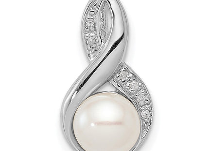 Sterling Silver Rhodium FW Cultured Pearl & Diamond Chain Slide (Style QDX305)