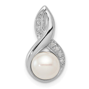 Sterling Silver Rhodium FW Cultured Pearl & Diamond Chain Slide (Style QDX305)