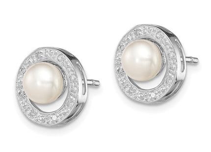 Sterling Silver Rhodium FW Cultured Pearl & Diamond Post Ear (Style QDX310)