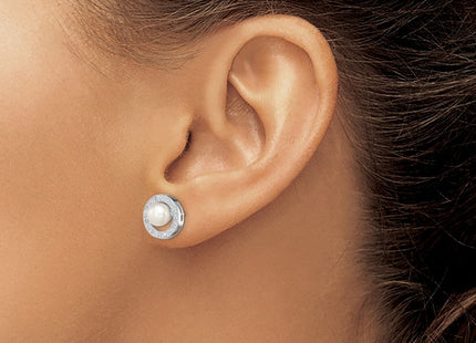 Sterling Silver Rhodium FW Cultured Pearl & Diamond Post Ear (Style QDX310)