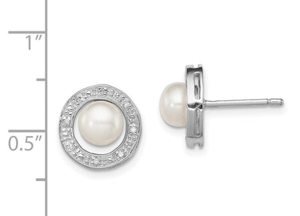 Sterling Silver Rhodium FW Cultured Pearl & Diamond Post Ear (Style QDX310)