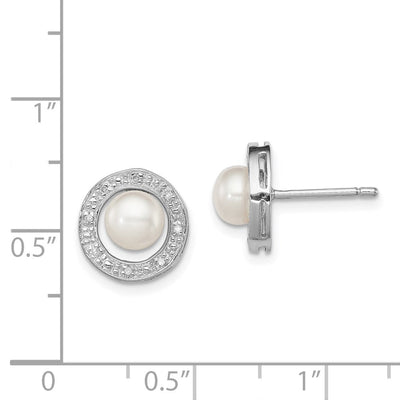Sterling Silver Rhodium FW Cultured Pearl & Diamond Post Ear, 11 x 11mm