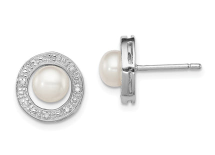 Sterling Silver Rhodium FW Cultured Pearl & Diamond Post Ear (Style QDX310)