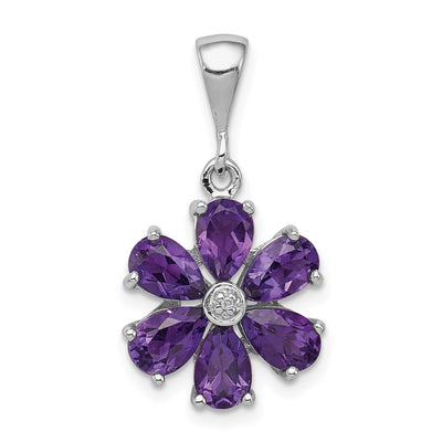 Sterling silver diamond flower pendant