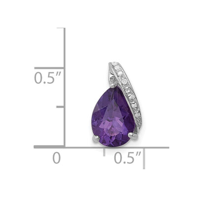Sterling Silver Rhodium Pear Amethyst Chain Slide
