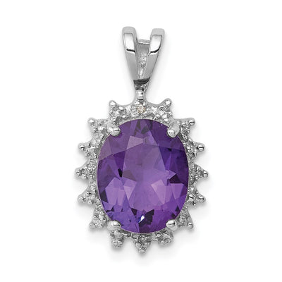 Sterling silver diamond oval pendant
