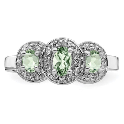 Sterling Silver Rhodium-plated Green Quartz & Diamond Ring