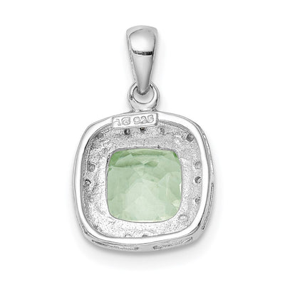 Sterling Silver Rhodium Plated Green Quartz and Diamond Pendant, 17 x 11mm