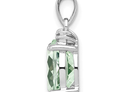 Sterling Silver Rhodium Plated Green Quartz and Diamond Pendant (Style QDX475)