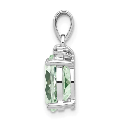 Sterling Silver Rhodium Plated Green Quartz and Diamond Pendant, 18 x 8mm