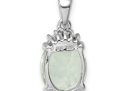 Sterling Silver Rhodium Plated Green Quartz and Diamond Pendant (Style QDX475)