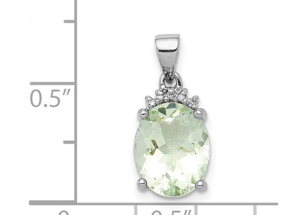 Sterling Silver Rhodium Plated Green Quartz and Diamond Pendant (Style QDX475)