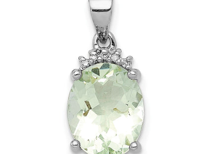 Sterling Silver Rhodium Plated Green Quartz and Diamond Pendant (Style QDX475)